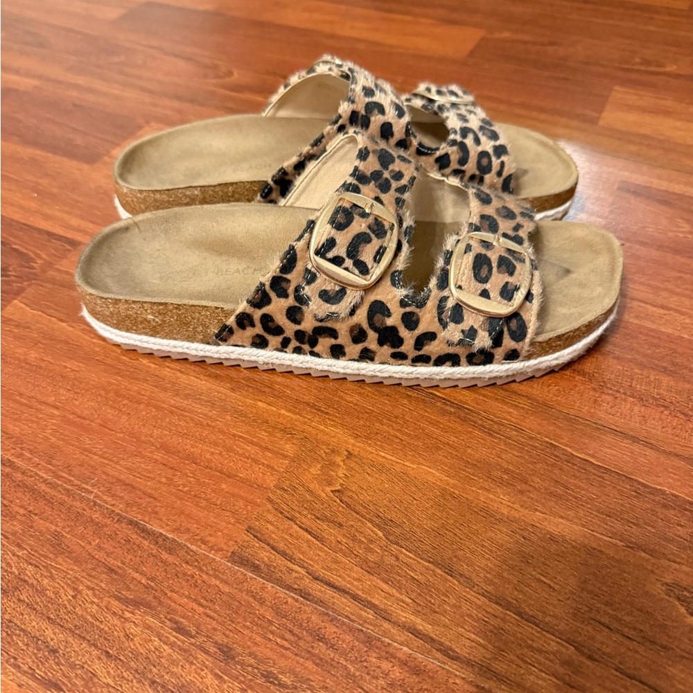 Women's Leopard Print Slide Sandals - Tan/Black - Picture 5 of 8